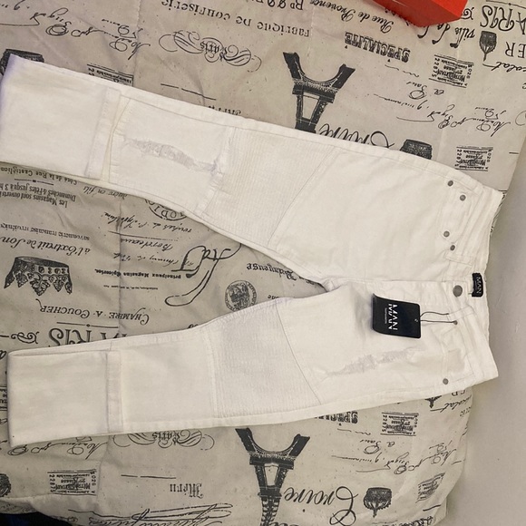 Super Skinny Biker Jeans with Rips White-30s - Picture 1 of 4